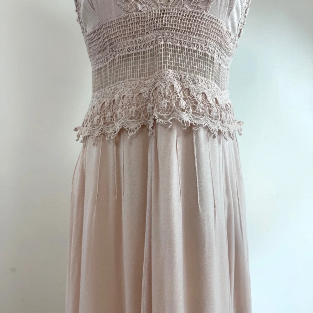 MILA Lace Trim Maxi Dress Blush Pink Boho Coquette Cottagecore‎ Romantic Fairy M
